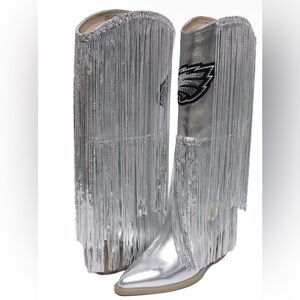 NFL Silver Fringe Heeled Boots